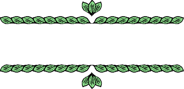 The image shows a black background with green leaves forming an intricate border design on both sides of what appears to be a horizontal line in between them.