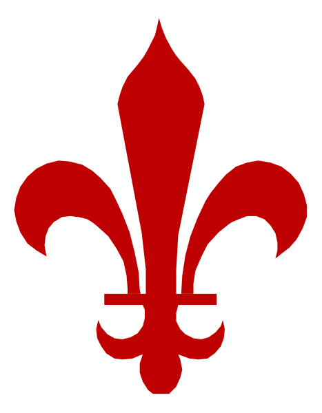 The image shows a red fleur de lis on an unseen background with no additional details provided about any other elements in this clip-art picture.