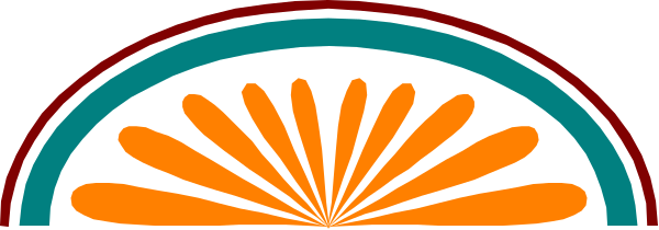 The image shows a colorful arch with two symmetrical decorative elements on either side of it against an orange background.