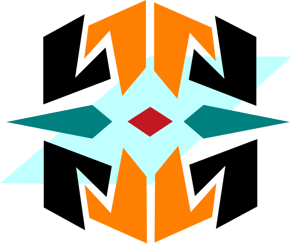 The image shows a pixelated graphic with abstract shapes resembling an eye within what appears to be a stylized face mask design.