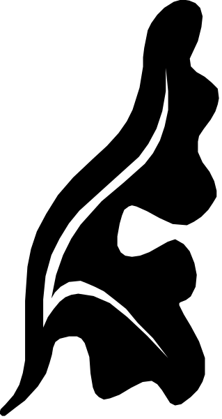 The image shows a black silhouette of an animal with two horns on its head against a white background.