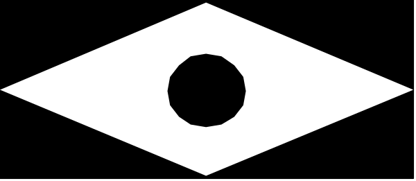 The image shows a closeup of an eye with black pupils against a blurred background that appears to be indistinct shapes in shades of gray and white.