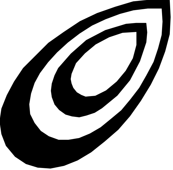 The image shows a black silhouette of an object that resembles a stylized letter 'S' with two curved lines forming its shape against a white background.