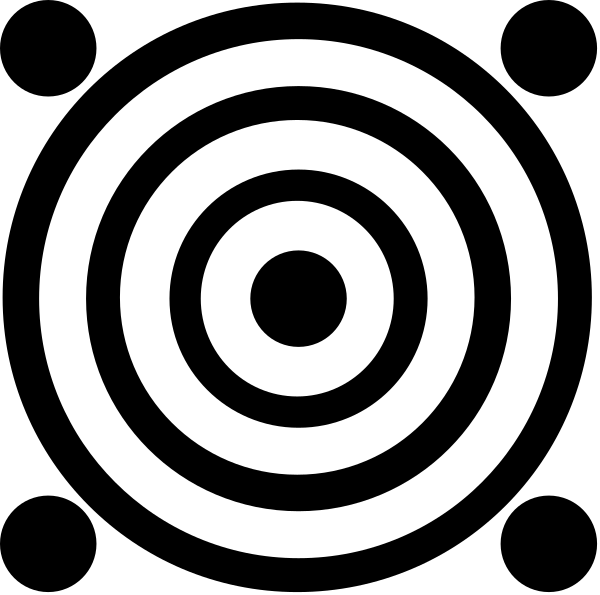 The image shows a black and white symbol consisting of concentric circles with an arrow pointing towards them from above.