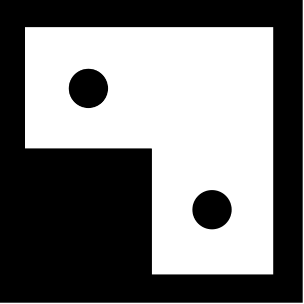 The black and white logo of a video game controller with two joysticks on either side.
