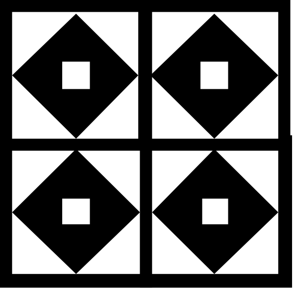 The image shows a black and white pattern of nine squares arranged into three rows with three columns each.