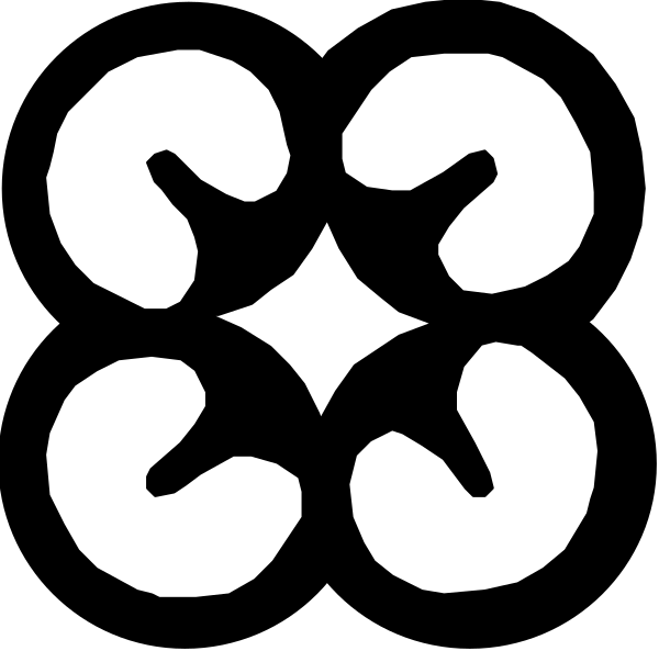 The image shows a black logo with white lines forming an abstract design that resembles two overlapping circles connected by three curved shapes on either side of each circle's center.