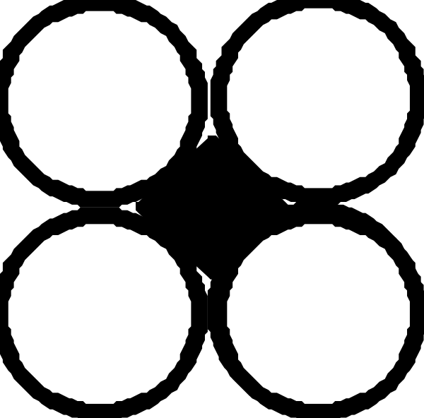 The image shows a black background with nine white circles arranged in three rows of three columns each.