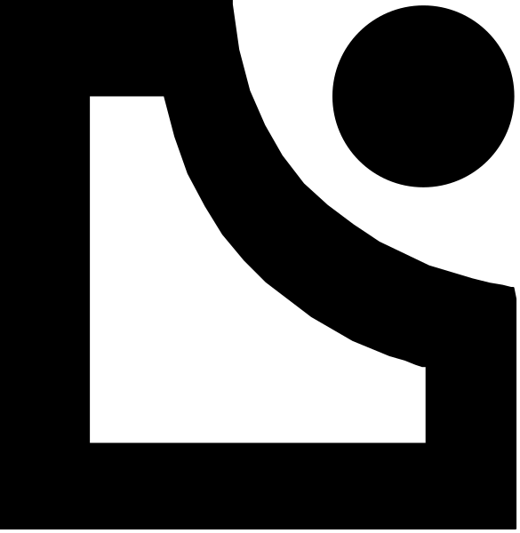 The image shows a black and white icon of an upside down triangle with two lines connecting it to form a shape resembling a mountain peak on one side and a flat surface on another.
