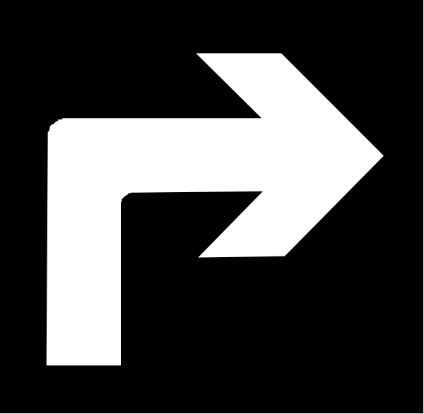 The image shows a black arrow pointing to its right with an unreadable white sign attached atop it against a dark background.
