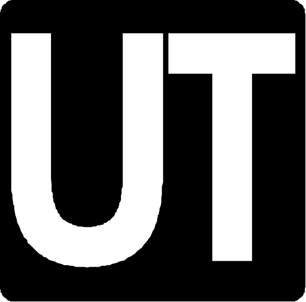 The text "UT" on a black background with white letters.