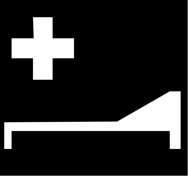 The black and white icon depicts a cross with an ambulance symbol below it on its right side.