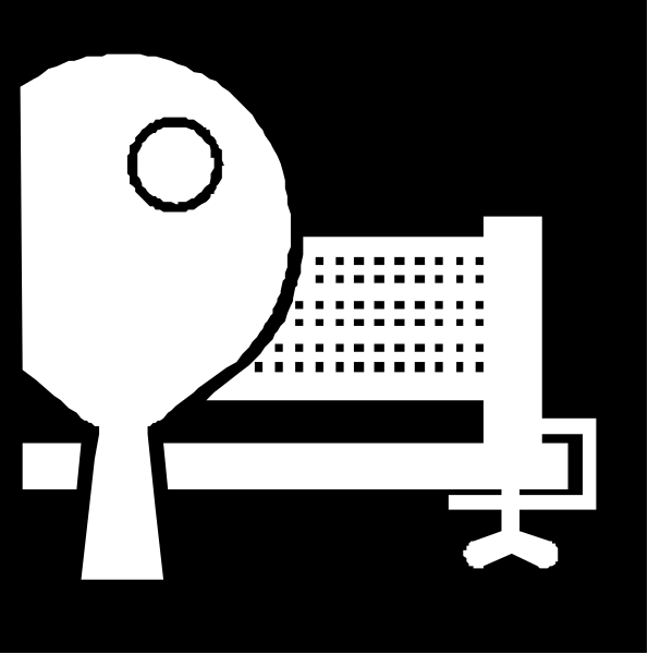 The black and white illustration shows a couch with an umbrella on top of it next to what appears to be a balloon-like object that could represent either a hot air balloon or a light bulb, depending on interpretation; there is also a bench in front of the objects.