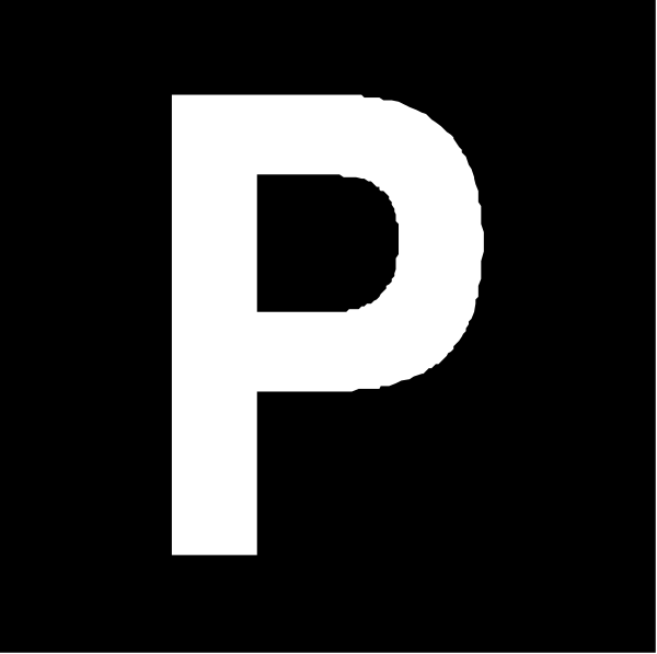 The black letter "P" on a white background with no additional context provided by other elements within this small clip-art image.