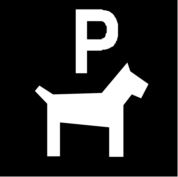 The black and white logo features a dog silhouette on top of an "P" symbolizing parking spaces for dogs in designated areas.