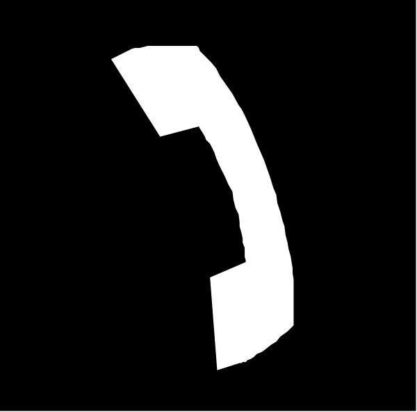 The black and white silhouette of a telephone receiver with an ear piece on top against a dark background.