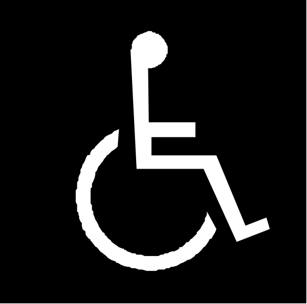 The black and white icon shows a wheelchair with an armrest on its right side next to which is a phone symbol indicating that it's accessible by calling for assistance.