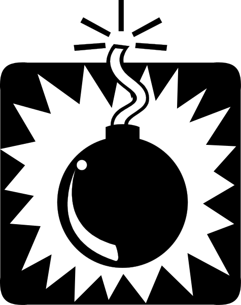 The black and white logo features a bomb with an explosion symbol above it on top of what appears to be a sunburst design at its base.