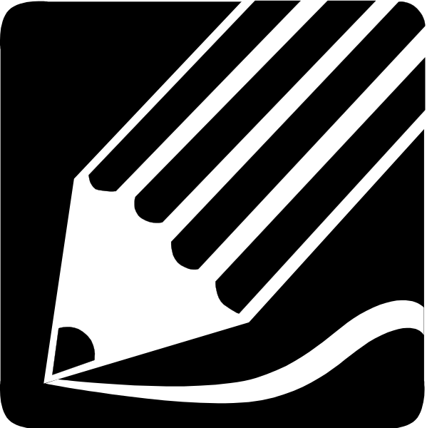 The logo features a stylized pencil with an eraser on top inside what appears to be a shield-like shape that has three points at its ends forming a triangle around it.