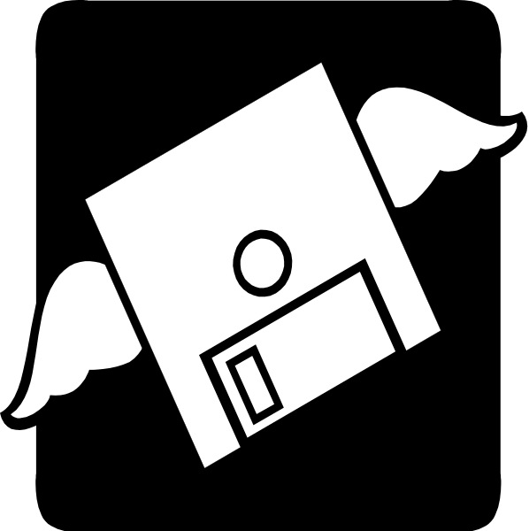 The black and white icon features a house with wings on either side of it next to an envelope symbolizing mail delivery service.