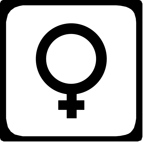 The image shows a black square with white symbols: two overlapping female gender icons (one on top of another), an equal sign between them, and below that is a male symbol to their right side. There's also a small icon resembling a person in front of the "male" symbol. This combination suggests it represents LGBTQ+ pride or inclusivity symbols commonly used for gender diversity awareness.