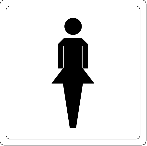 The image shows a black silhouette of three different genders: male (with an arrow pointing down), female with two arrows indicating both directions for restrooms, and non-binary gender symbolizing all inclusive facilities.