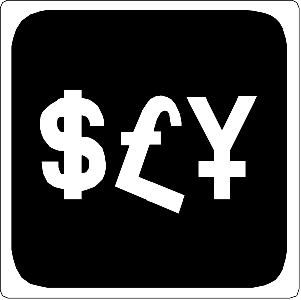 The image shows a collection of four black dice with white text on them: "Sky", "$10k", "£5m" (pound sterling), and "€2M".