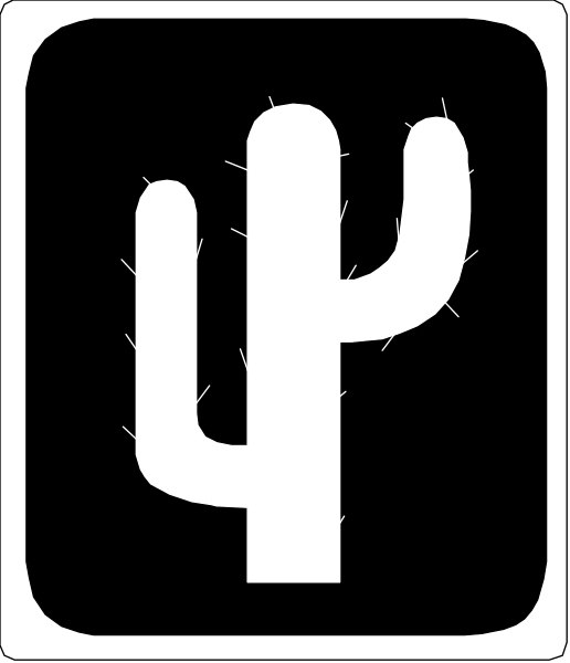 The image shows a black cactus icon inside an oval sign with white border on top of it.