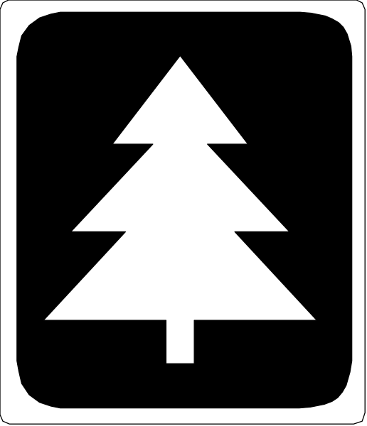 The image shows a black sign with white text that reads "PINE TREE" inside an icon of a pine tree on top of it.