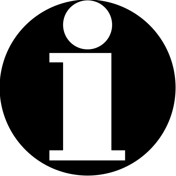 The image shows a simple black and white icon of an information symbol with text underneath it that reads "INFO".