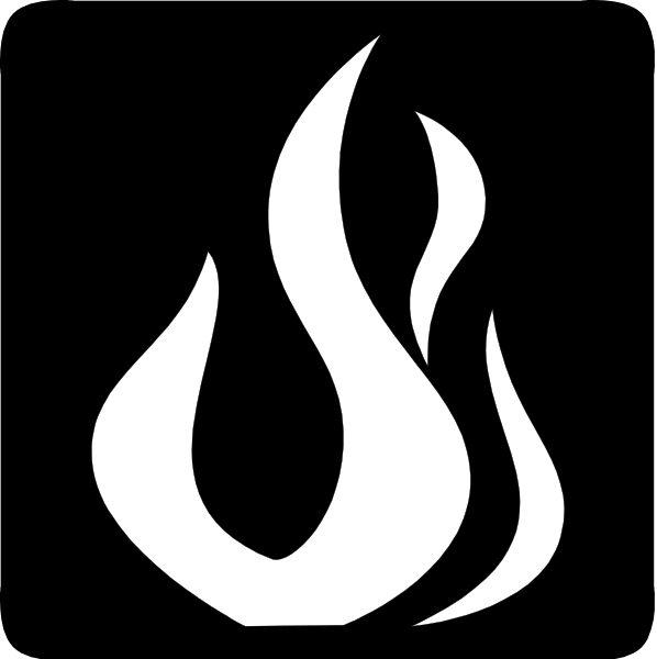 The image shows a stylized flame with swirling patterns against a black background.