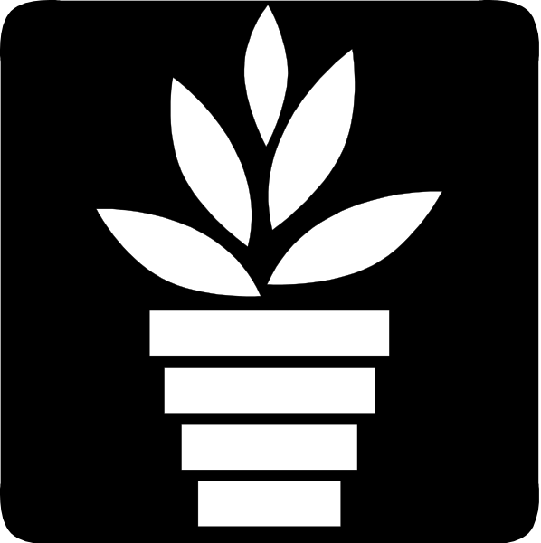 The black and white logo features a plant with leaves on top of an upside down light bulb.