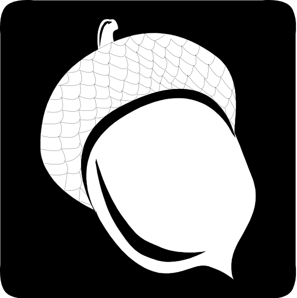 The black and white logo features a stylized acorn with an intricate pattern on its shell encircling it atop what appears to be a leaf-like shape below.