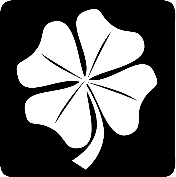 The black and white logo of a four leaf clover with six petals on each side is shown against a dark background in this small clip-art image.