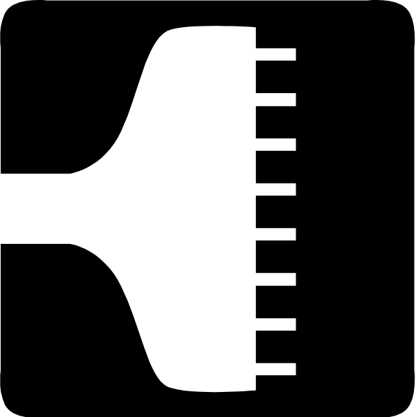 The image shows a black hair brush icon on top of an electrical outlet symbol with two plugs inserted into it.