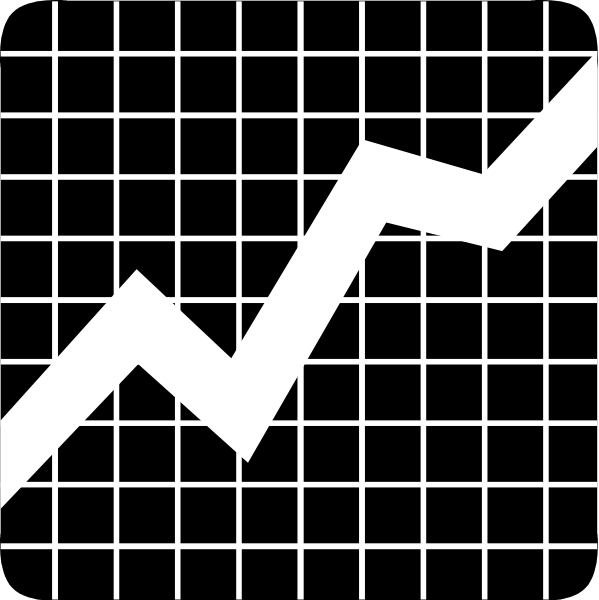 The image shows a black and white line graph with an arrow pointing upwards on it against a grid background.