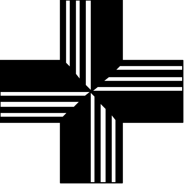 The image shows a black and white cross pattern with four intersecting lines forming an X shape against a dark background.