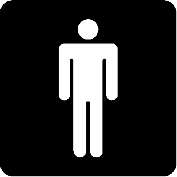 The image shows a black silhouette of an adult male figure standing next to two icons: on top is a white icon depicting a person with their head turned sideways as if looking at something, and below it is another symbol that appears to be a man's face in profile. Both symbols are set against the same dark background. The style of this image suggests an informational or instructional context where these icons might represent different meanings such as "look" for one icon and possibly related actions like looking up, down, left, right etc., while the second symbol
