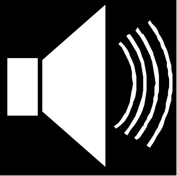 The image shows a black icon with white symbols representing sound waves on either side of an arrow pointing to its right end, which is labeled "Volume" in English text at the bottom center.