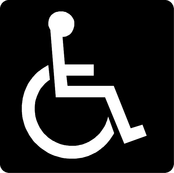 The image shows a black silhouette of an accessible parking sign with white text indicating that it is for handicapped individuals only.
