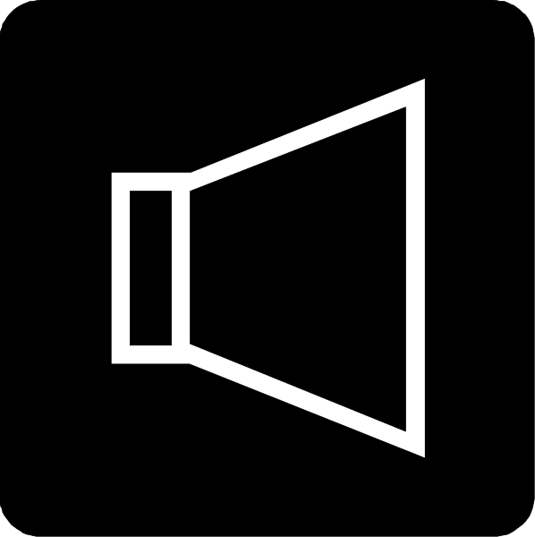 The black and white icon of a speaker with sound waves emanating from it on an otherwise plain background.