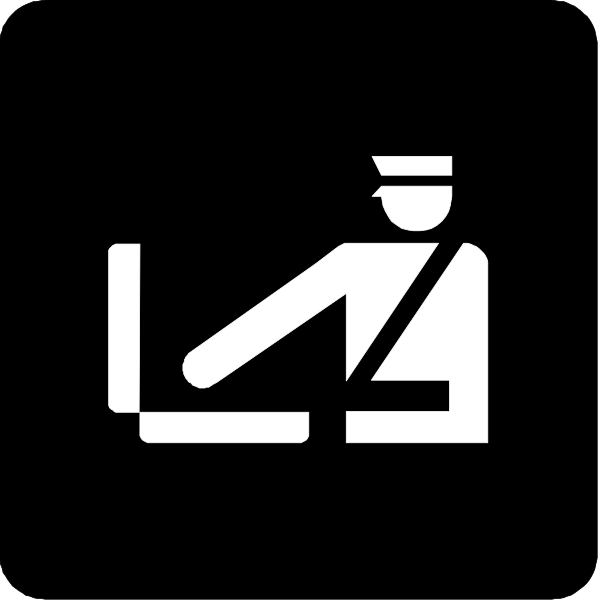 The icon depicts a person sitting at an airport checkpoint with their luggage on conveyor belt next to them while waiting for security clearance.