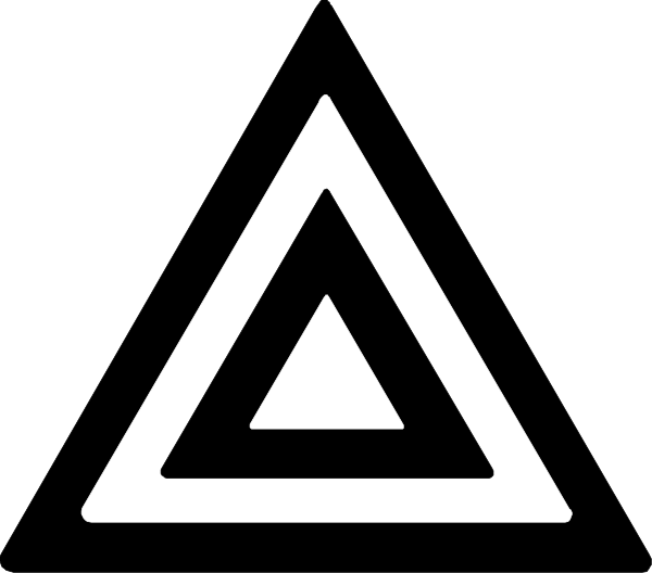 The image shows a black triangle with white lines forming an abstract design within it on top of what appears to be a dark background.