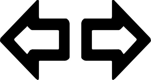 The image shows a black arrow pointing to two white arrows on either side of it with an "X" symbol between them in gray coloring against a light grey background.