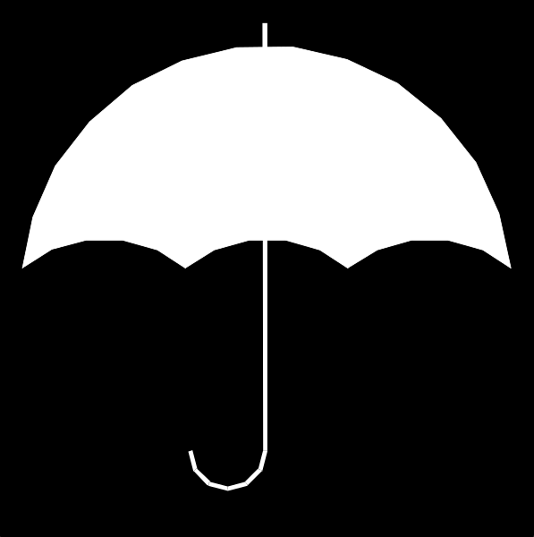 The black and white silhouette of an umbrella with a handle on top against a dark background.