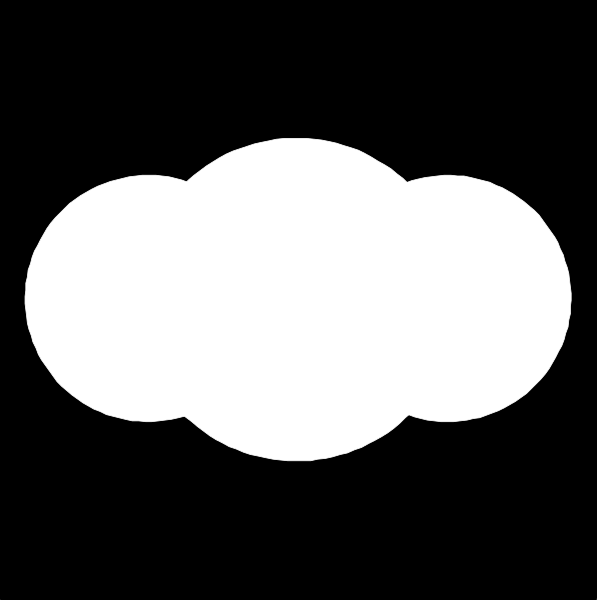 The black and white silhouette of a cloud with an empty space inside it on top left corner against dark background.