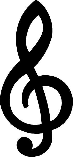 The image shows a black and white logo with an apple symbol inside it on top of what appears to be musical notes.