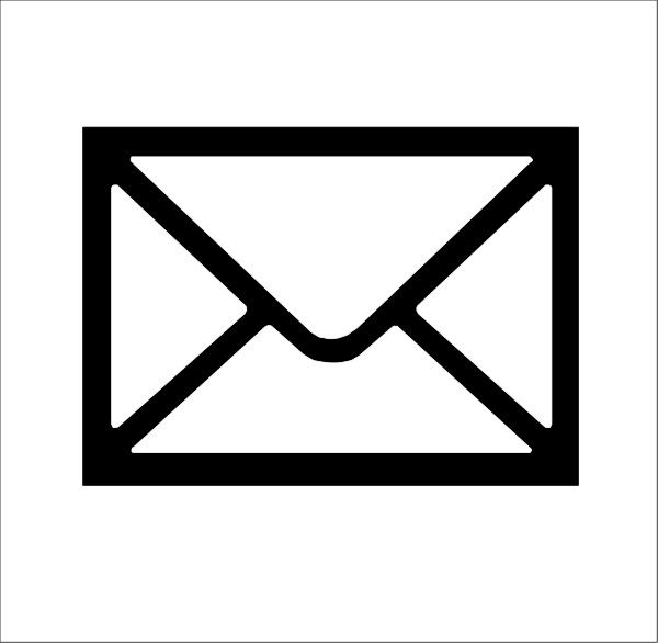 The image shows a white envelope icon with an open flap on top of it against a black background to its left side in one corner; there is also another smaller square graphic that appears to be part of this larger design, featuring what looks like two overlapping circles or shapes within each other and possibly some text inside the inner circle.