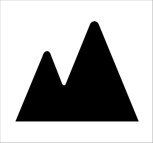 The image shows a black silhouette of mountains against a white background on an icon that resembles a mountain peak with snow-capped peaks atop it.
