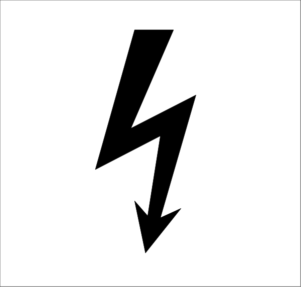 The image shows a black lightning bolt on white background with an arrow pointing downwards to its right side.